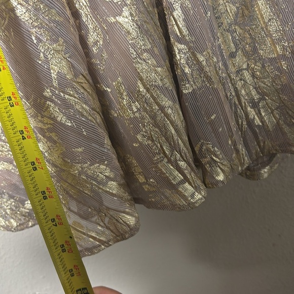 Aqua Formal Floral Print Foil Halter Gown Metallic Gold Beige size 10 - Picture 13 of 16